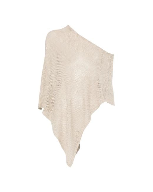 Enza Costa White Open-Knit Asymmetric Poncho