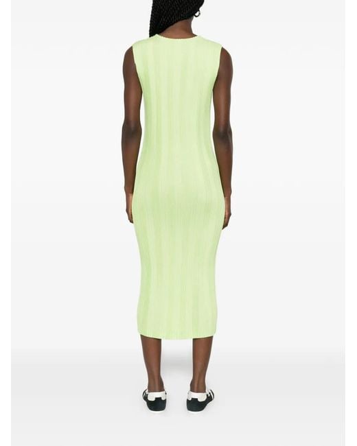 Issey Miyake Green Pleated Sleeveless Mini Dress