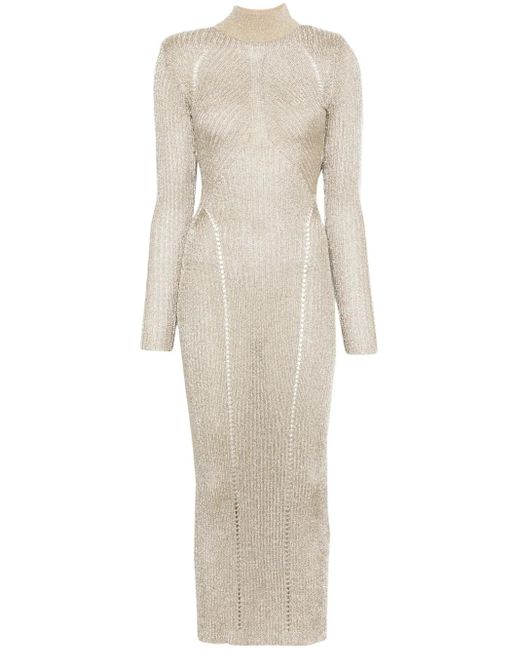 Self-Portrait White Lurex Knitted Maxi Dress