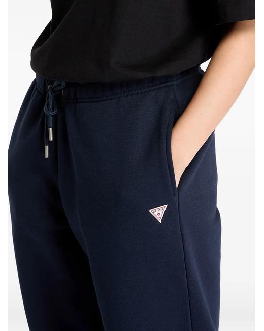 Guess Blue Logo-Patch Drawstring Track Pants