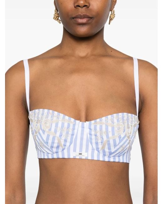Elisabetta Franchi Blue Striped Cropped Top