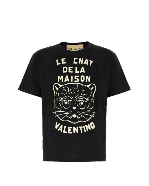 Valentino Garavani Black Le Chat De La Maison-Print T-Shirt for men