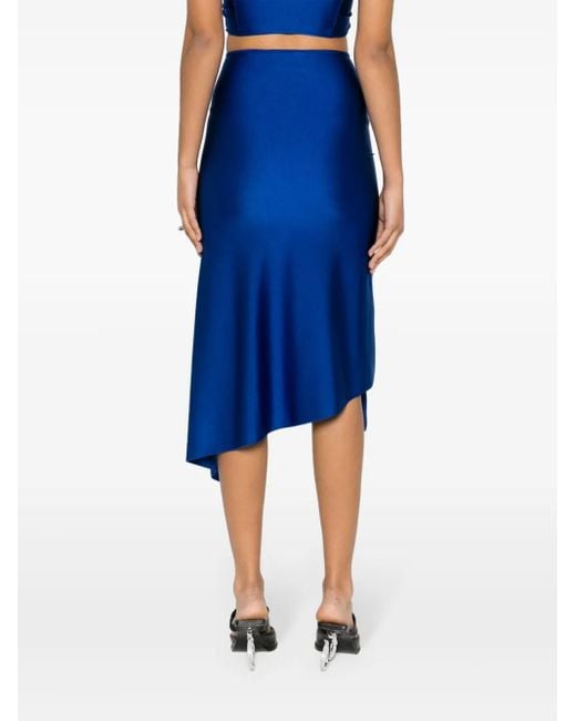 Coperni Blue Floral-Appliqué Asymmetric Midi Skirt
