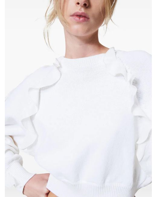 Twinset White Ruffle-Detailed Sweater