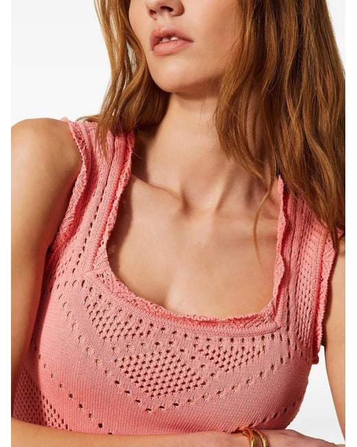Twinset Pink Short Knit Dress With Scalloped Trims