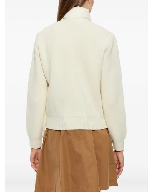 Moncler White Quilted Wool-Cashmere Puffer Sweater With Goose Down, Zip Pocket