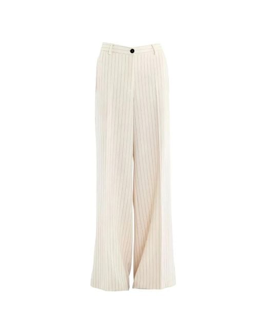 ViCOLO White Pinstripe-Pattern Wide-Leg Trousers