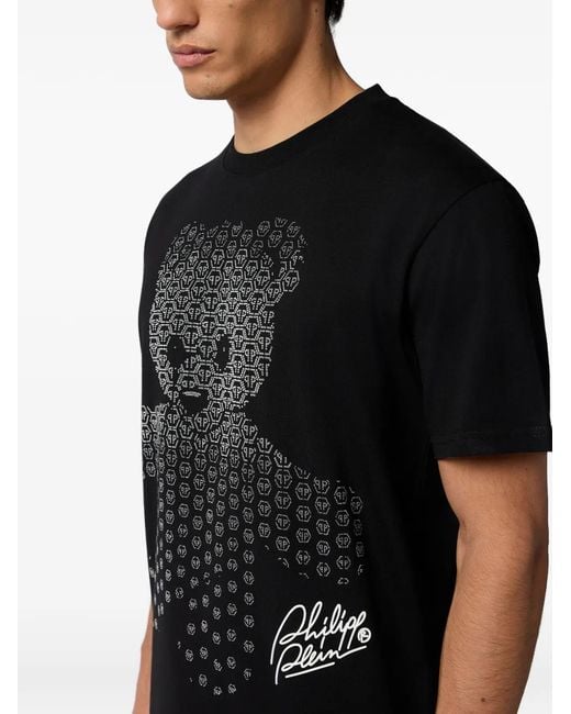 Philipp Plein Black Rhinestone-Teddy T-Shirt for men