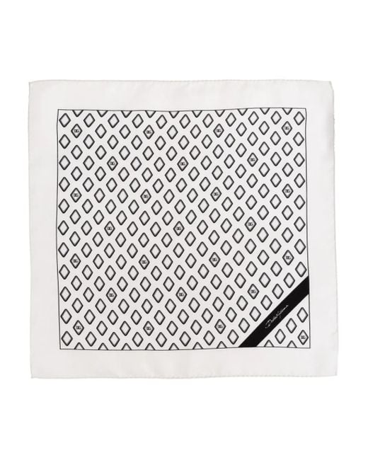 Dolce & Gabbana White Geometric-Pattern Silk Scarf for men