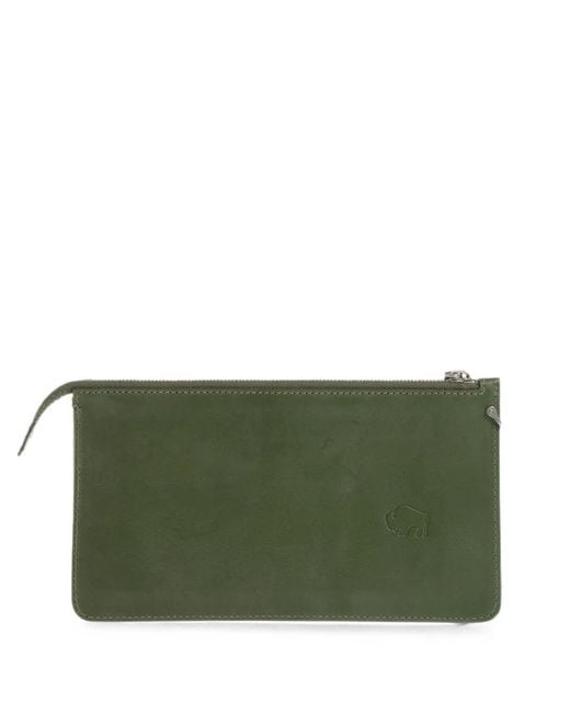 Il Bisonte Green Logo-Debossed Leather Cardholder