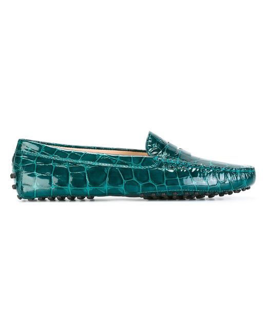 Tod's Green Crocodile-Effect Leather Loafers
