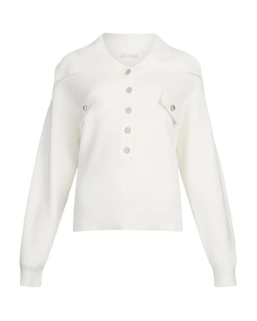 Liu Jo White Maxi-Neck Rib-Knit Sweater