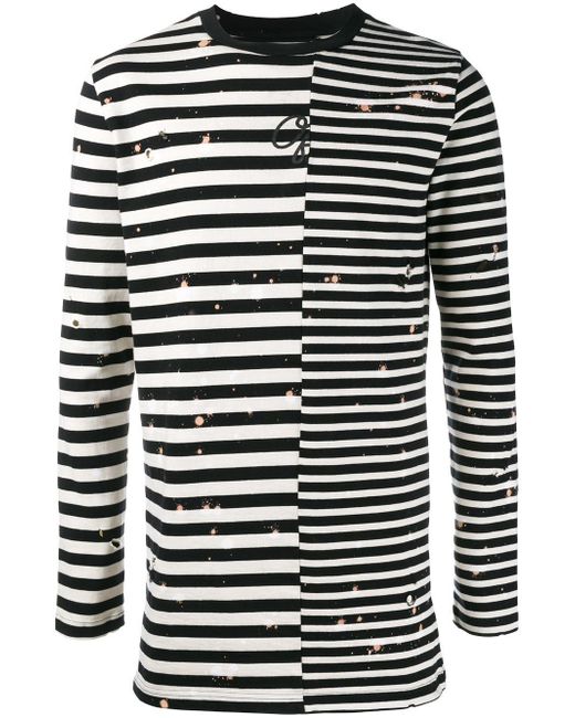 Off-White c/o Virgil Abloh Black Contrast Stripe Distressed T-shirt for men