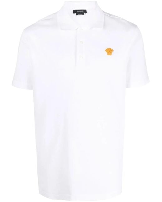 Versace White Medusa Embroidered Polo Shirt for men