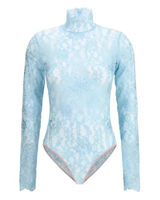 Valentino Garavani Blue Floral-Lace Bodysuit