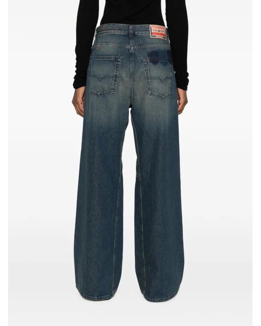 DIESEL Blue Faded Wide-Leg Jeans