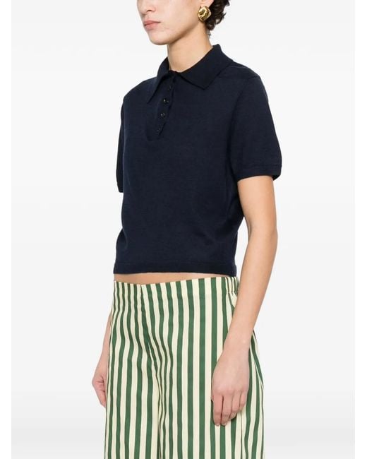 Allude Blue Buttoned Polo Top