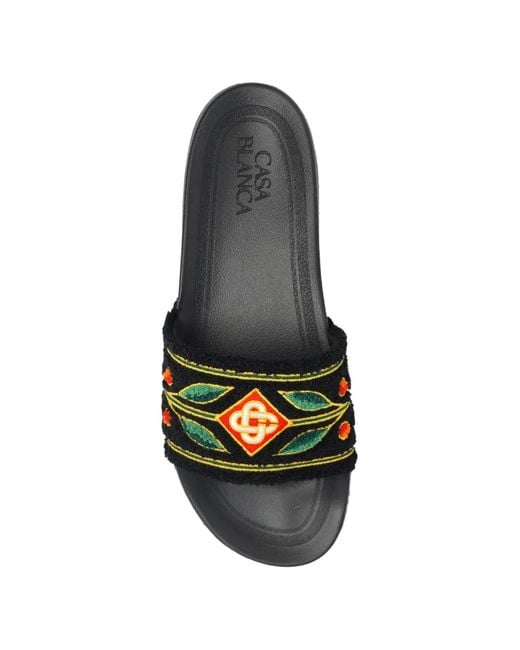 Casablanca Black Embroidered Logo Slides for men