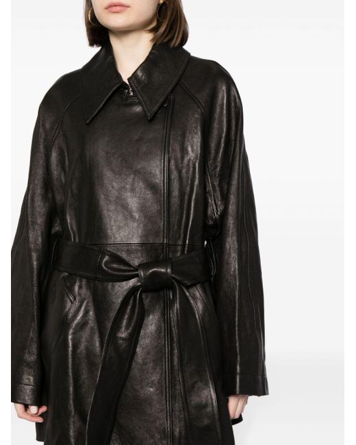 Khaite Black Belted Leather Coat