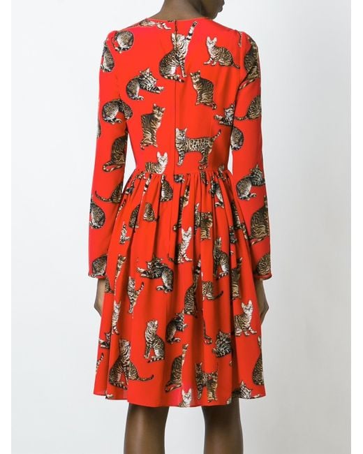 Dolce Gabbana Cat Print Dress in Red Lyst