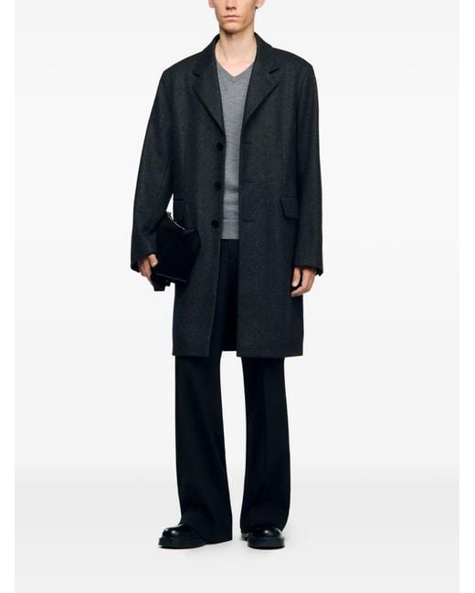 Sandro Black Wool Broadcloth Coat for men