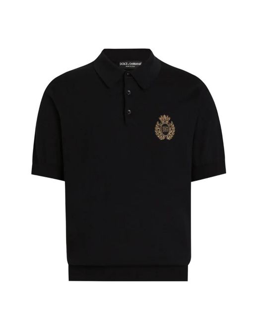 Dolce & Gabbana Black Logo-Embroidered Polo Shirt for men