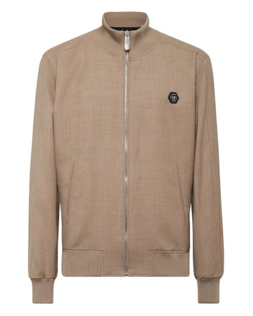 Philipp Plein Brown Logo-Patch Jacket for men