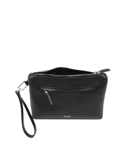 Tom Ford Black Grained Leather Wrist-Strap Clutch Bag for men