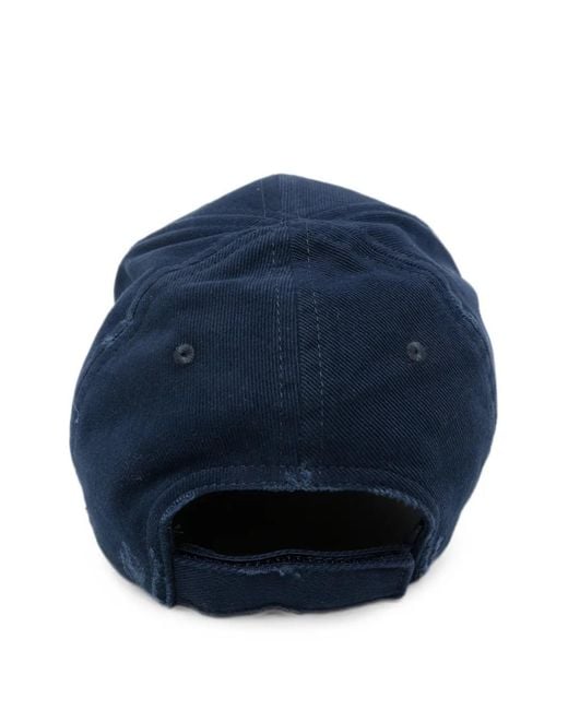 Balenciaga Blue Distressed Logo-Patch Baseball Cap for men