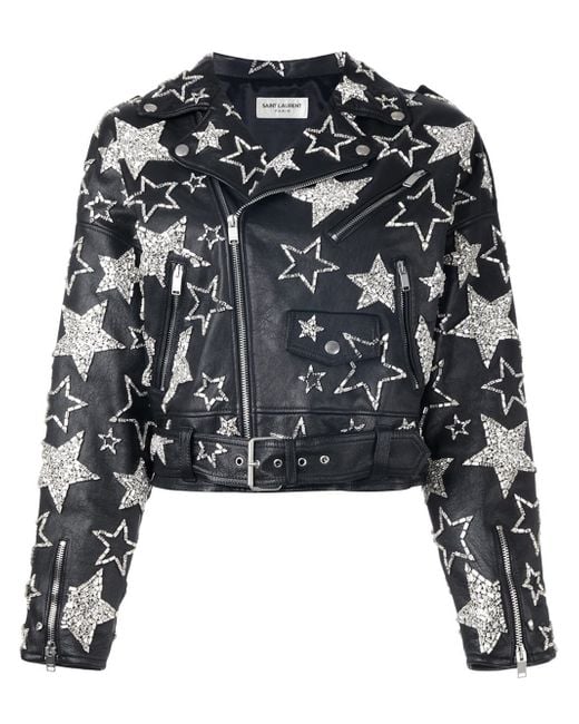 Saint Laurent Black Star Embellished Leather Jacket