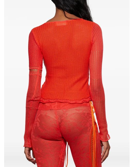 Roberta Einer Red Kat Lace-Up Top