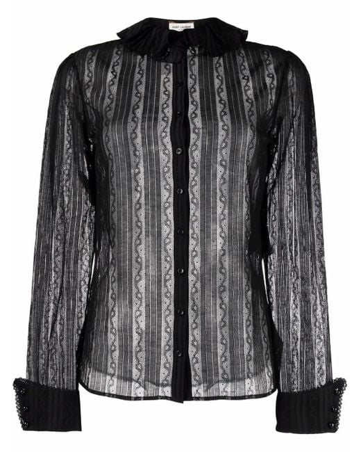 Saint Laurent Black Patchwork Cotton Shirt For