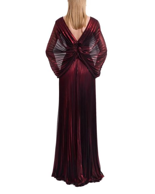 Gemy Maalouf Purple Pleated V-Neck Maxi Dress