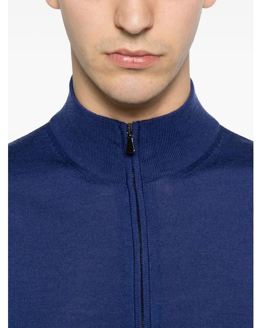 FILIPPO DE LAURENTIIS Blue Zip-Up High-Neck Cardigan for men