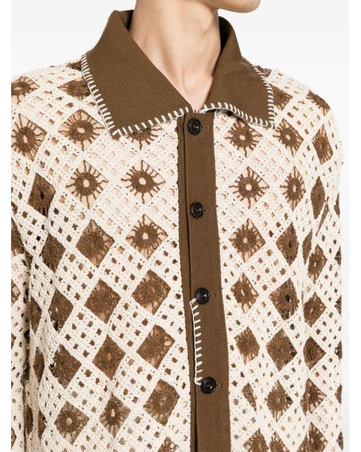 ANDERSSON BELL Brown Crochet-knit Cotton-blend Cardigan for men
