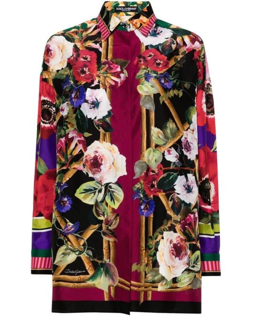 Dolce & Gabbana Zijden Blouse Met Bloemenprint in het Red