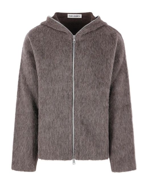 Our Legacy Brown Hooded Zipped Cardigan for men
