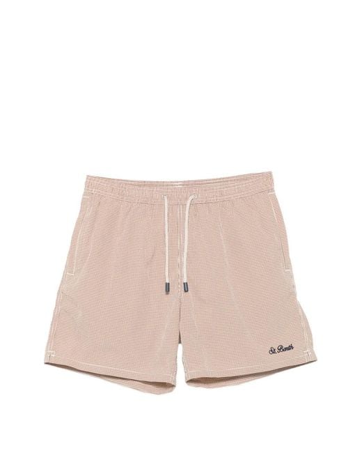 Mc2 Saint Barth Natural Patmos Gingham-Check Swim Shorts for men