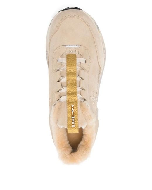 Premiata White Fur-Trim Sneakers
