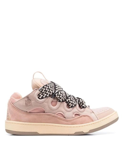 Lanvin Pink Curb Lace-Up Leather, Suede And Mesh Low-Top Trainers for men