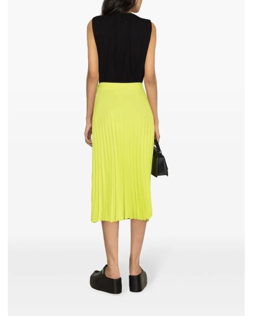 MM6 by Maison Margiela Yellow Pleated Crepe Midi Skirt