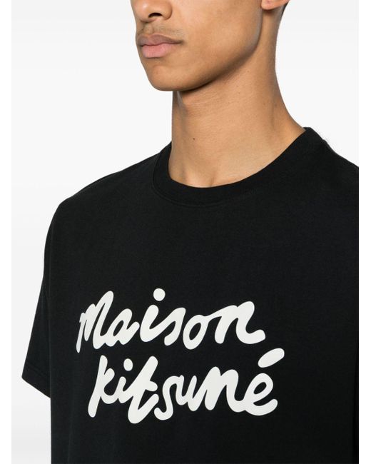 Camiseta con logo estampado Maison Kitsuné de hombre de color Black