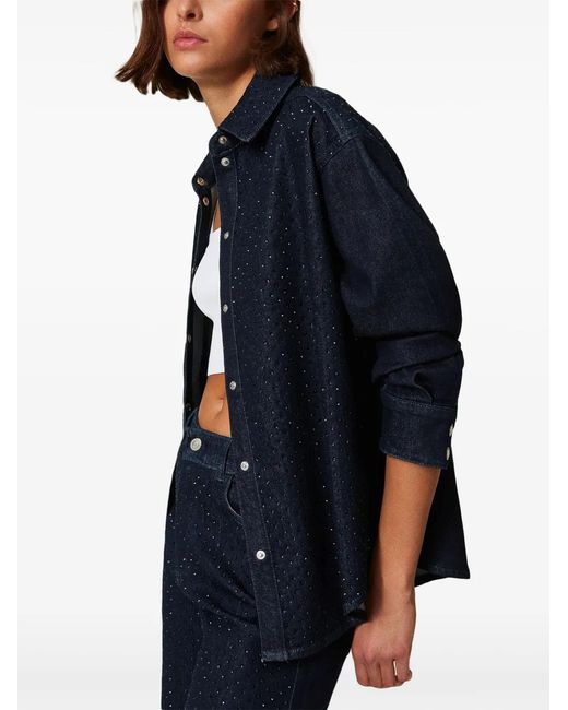 Twinset Blue Rhinestone-Embellished Denim Shirt