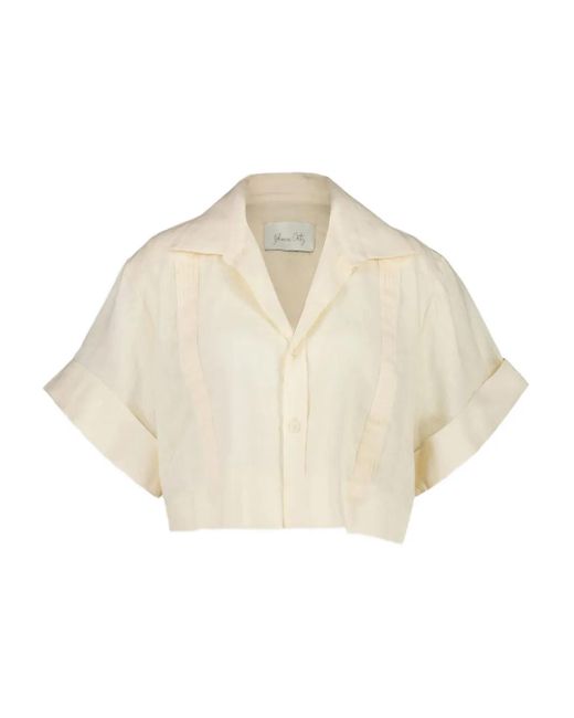 Johanna Ortiz Natural Pleated-Panel Short-Sleeve Shirt