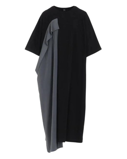 Y's Yohji Yamamoto Black Draped-Detail Panelled Dress