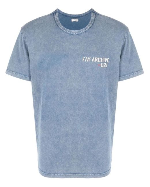 Fay Blue Logo-Print Short-Sleeved T-Shirt for men