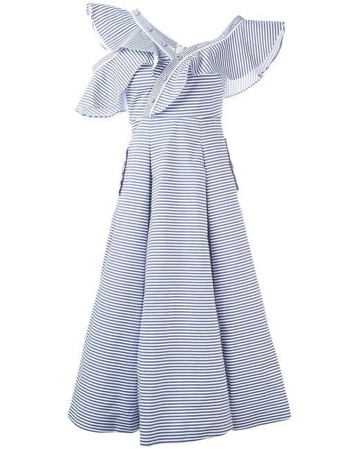 Self-Portrait Blue Striped Flared Dress