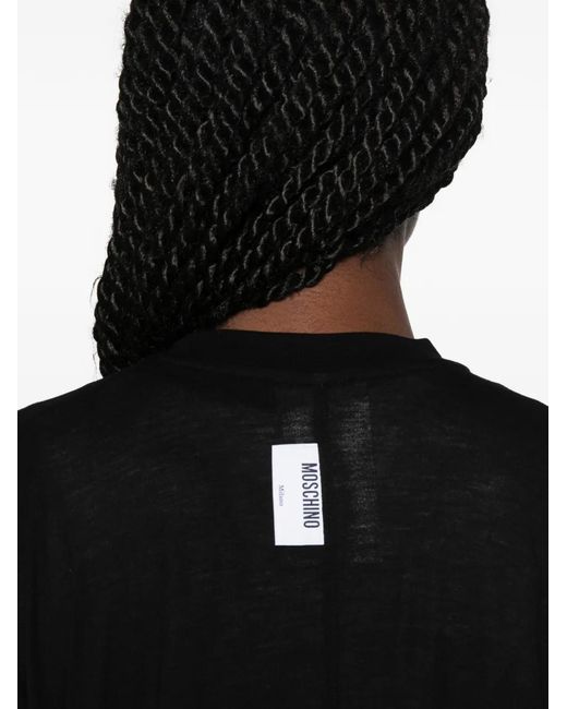Moschino Black Relaxed Viscose Flutter Sleeve T-Shirt