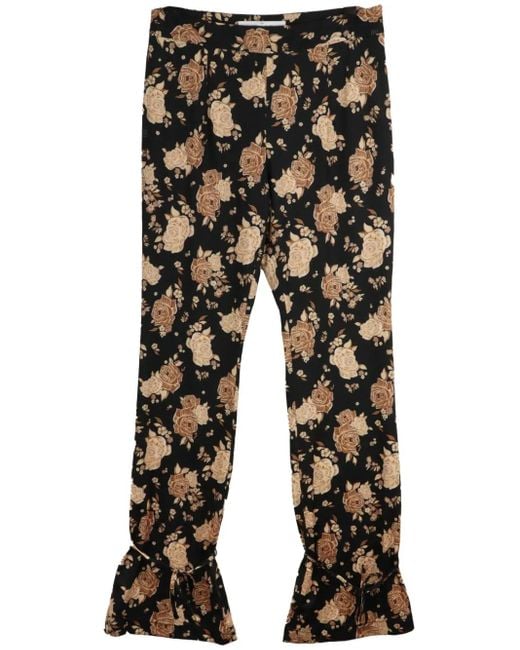 ROKH Black Rose-Print Tied-Hem Trousers