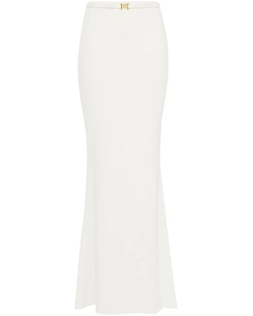 Elisabetta Franchi White Belted Crepe Maxi Skirt